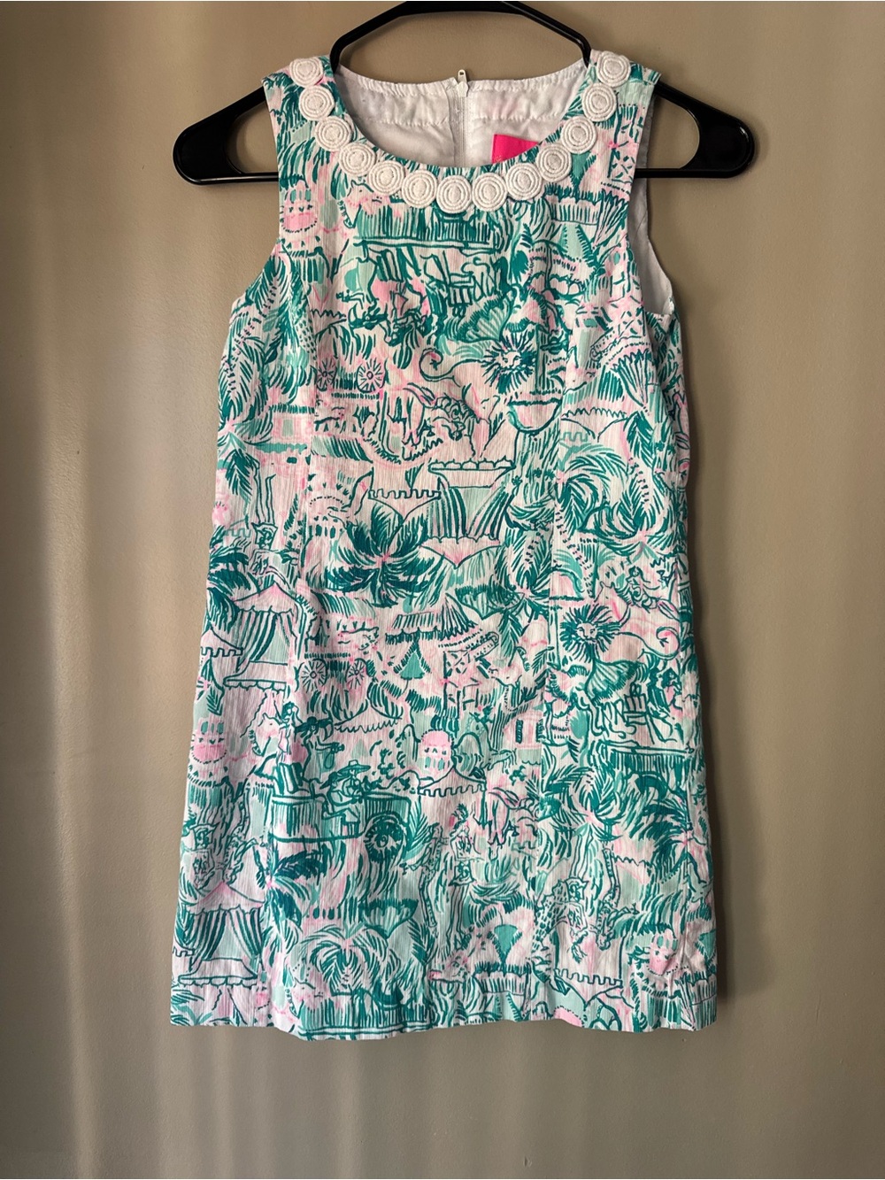 Lilly Pulitzer Dress Girls 12 Green Pink Mini Mila Shift Lace Trim Tropical